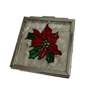 Glass Jewelry Box with Red Flower Design